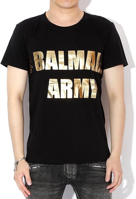 Balmain Men's Gold Typography Printed T-Shirt XS Black: Amazon.ca: Clothing & Accessories