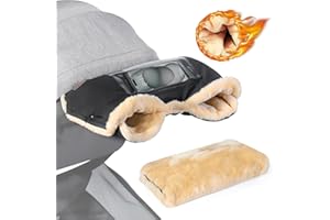 Orzbow Faux Sheepskin Gloves for Stroller with Phone Pockets, Winter Extra Thick Mittens for Baby Stroller, Cozy & Warm, Anti-freeze Hand Muff Easily Attaches to Stroller for Parents Caregivers, Black