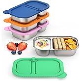 LZC LADYS GIFT 4 Pack Stainless Reusable Steel Snack Containers, Capacity Upgrade 2 Compartment Snack Containers with Lids, Reusable Food Storage Containers with Lids for Travel, Outdoor, Camping