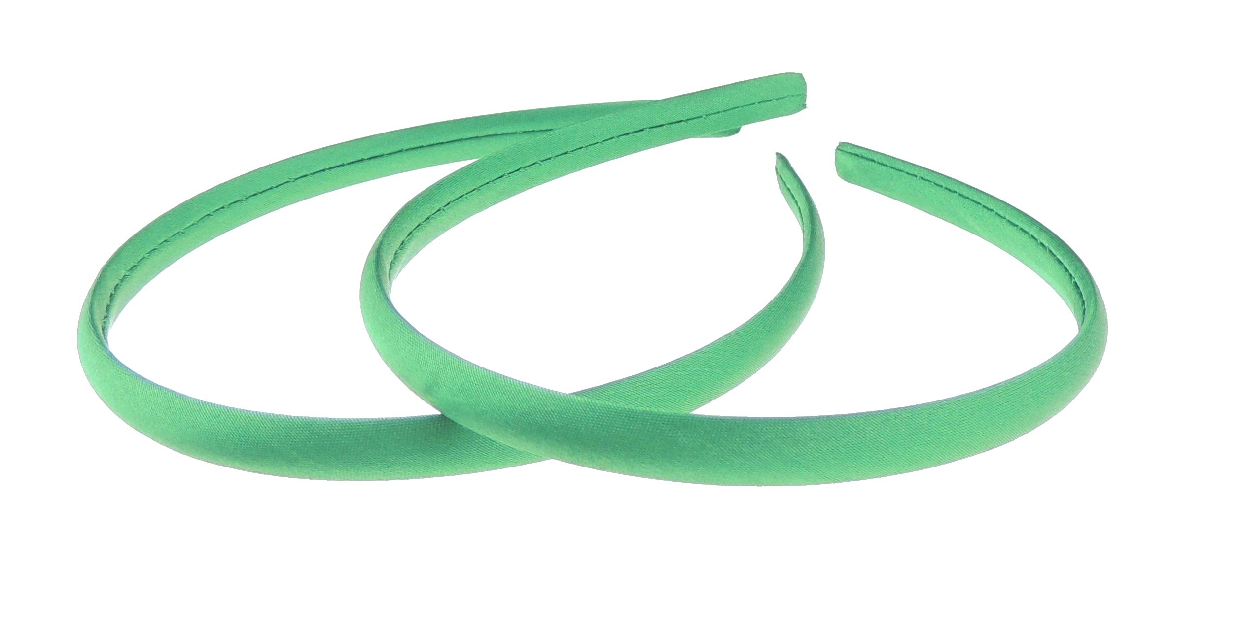 Pair of 2 Slim Thin 1cm Satin Covered Teens Girls Bridesmaid Basic Party Satin Plain DIY Alice Headband Hairband Head Hair Band Kids School Uniform (Emerald, One Size) โ image 1