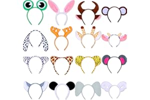 WILLBOND 16 Pieces Animal Headbands Jungle Safari Party Favors Wild One Birthday Decorations Zoo Animal Ear Headbands for Kids Halloween Costume Cosplay Photo Booth Props Party Supplies