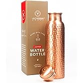 VedVision Copper Water Bottle - 32 Oz Pure Copper Water Bottle for Drinking Hammered Finish Design - Leak-Proof, Travel-Friendly, Wide Mouth