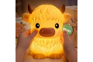 Mewaii Huggwaii Highland Cow Night Light for Kids, Dimmable Squishy Silicone Animal Night Light Touch Lamp, Highland Cow Gift
