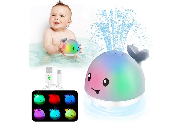 ANGGIKO Baby Bath Toys, Toddler Bath Toys for Kids Ages 1-3, Baby Easter Basket Stuffers, 1 2 3 Year Boy Girl Gifts Baby Toy 6-12-18 Months Light Up Whale Bath Toy Sprinkler Bathtub Pool Water Toy