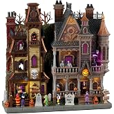 Lemax Haunted Estates Lighted Facade, #35016, 11.02-in Halloween Display | Neighborhood of Spooky Homes Embraces Halloween | 10.91 x 11.02 x 3.94 In, 3 AA Batteries | Spooky Town Display