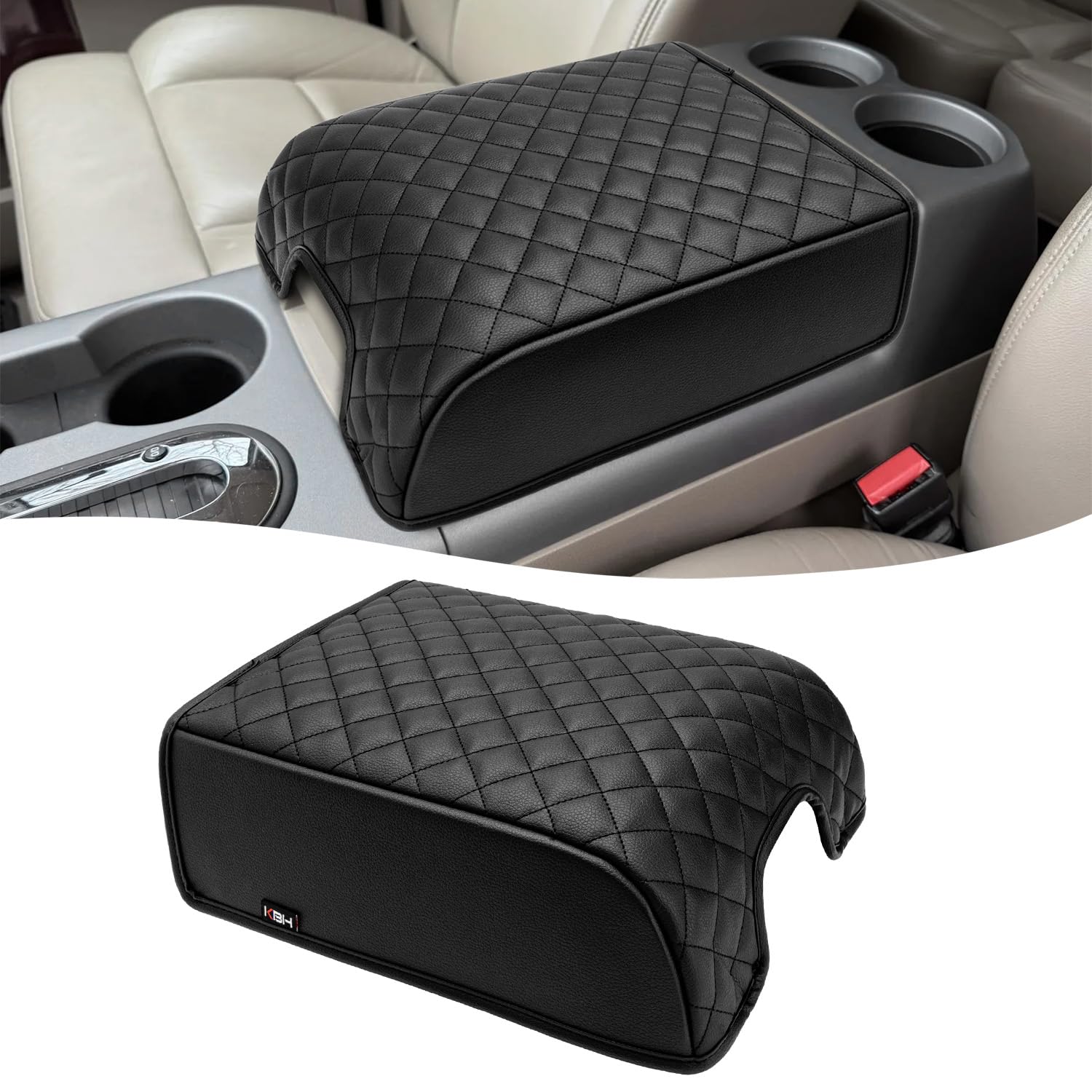 Photo 1 of KBH Center Console Armrest Cover for F150 XL XLT 2004-2014, Ford Expedition 2007-2017, Lincoln Mark LT 2006-2008, Vinyl Leather Accessories, Black (Fits Bucket Seat Console Only)