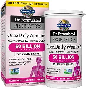 Garden of Life Dr. Formulated Probiotics for Women, Once Daily Women’s Probiotics 50 Billion CFU Guaranteed and Prebiotic Fiber, Shelf Stable One a Day Probiotic No Gluten Dairy or Soy, 30 Capsules