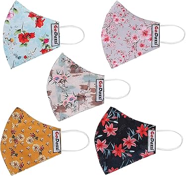 GoDazzl Reusable & Washable Oxygen Mask Cotton Face Mask (Pack of 5) for Men, Women, Kids. Best 3 Layer Filter Protection for Face, Nose, Mouth