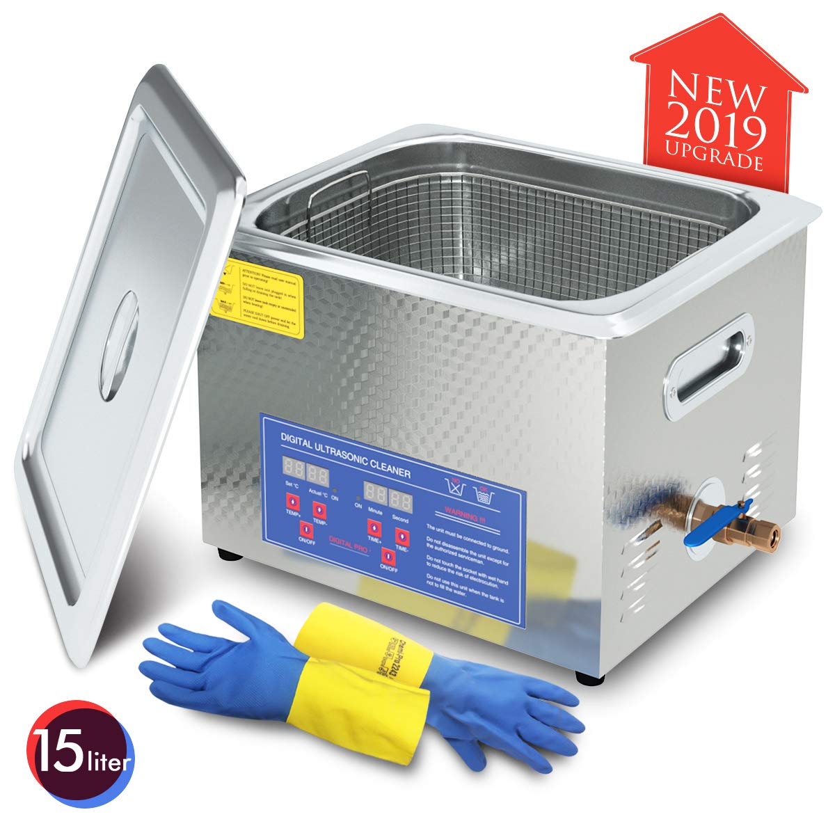 Ultrasonic Parts Cleaner 15L Stainless Steel Sonic Cleaner for Gun