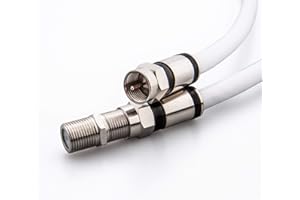 GTOTd Coaxial Cable (8 Feet) with RG6 F-Type Cable Connector and Adapter, White Outdoor Coax Satellite TV 75 Ohm