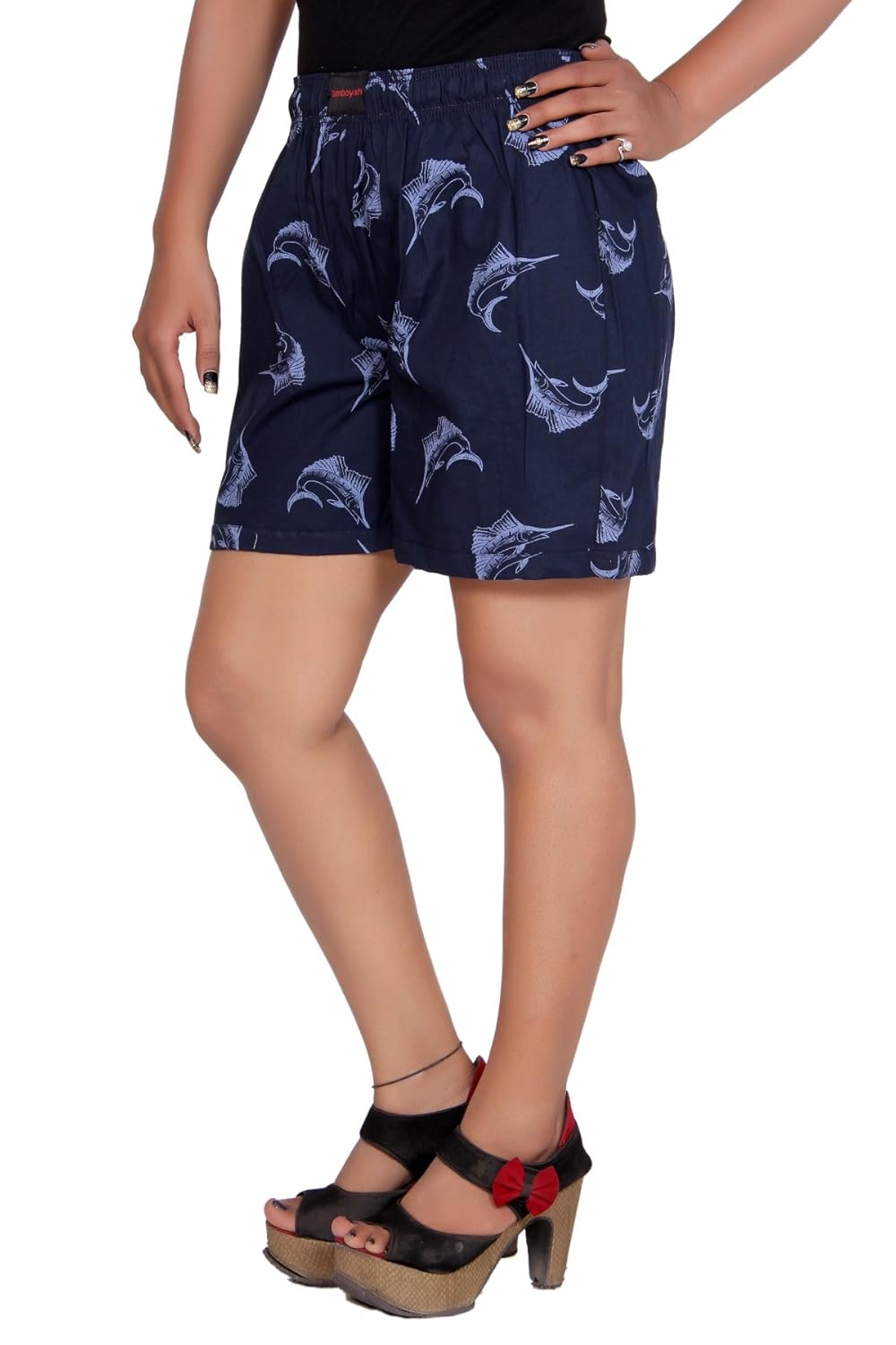 flamboyant women blue printed cotton shorts