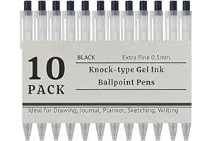 Mu ji 0.5 mm Pen Knock Type Smooth Gel Ink Ballpoint Pens - Fine Tip, Black - Set of 10 - Gift for Students & Professionals