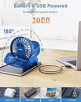 TriPole 2-in-1 Handheld Fan USB Rechargeable 3-Speed 180° Navy view 5