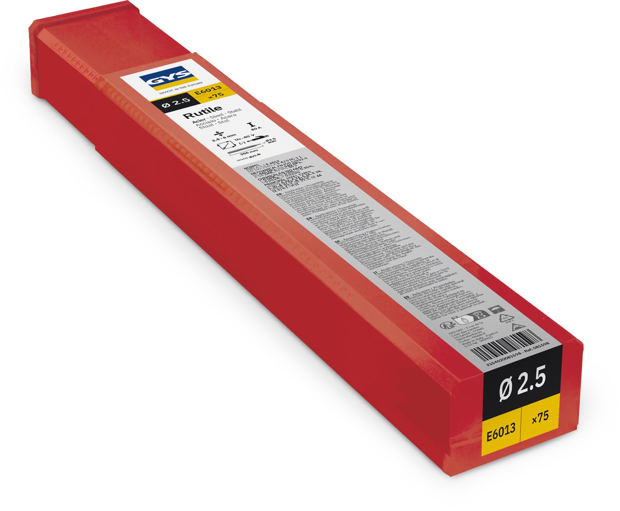 GYS 081598 Rutile Steel E6013 Welding Electrode, Ø2.5, 75 pack