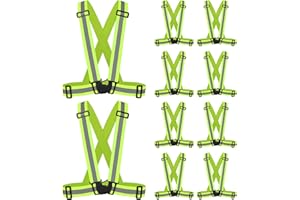 OLCANA 10 Pack Safety Vests for Motorcycle Running 360° High Vis Reflective Vests Lightweight Elastic Adjustable Reflective S