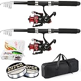 Tripquips Fishing Rod, 6.9ft 2Pcs Telescopic Fishing Rods Set, Carbon Fiber Fishing Pole, 2PCS Spinning Rod and Reel Combo with Carrier Bag Freshwater Fishing Rod and Reel Combos Kits Fishing Gear