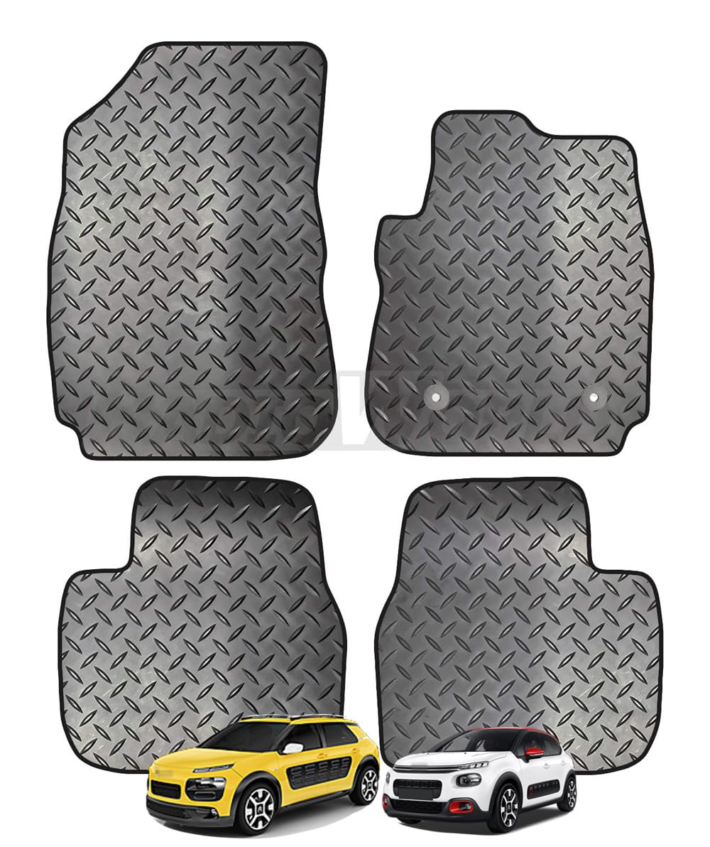Carsio Rubber 4 Piece Car Mat Set For Citroen C4 Cactus 2014 to 2020 with [2 Clips] Tailored Fit Floor Mat Complete Accessory Black Custom Fitted - All Weather & Heavy Duty, Anti-Slip Backing