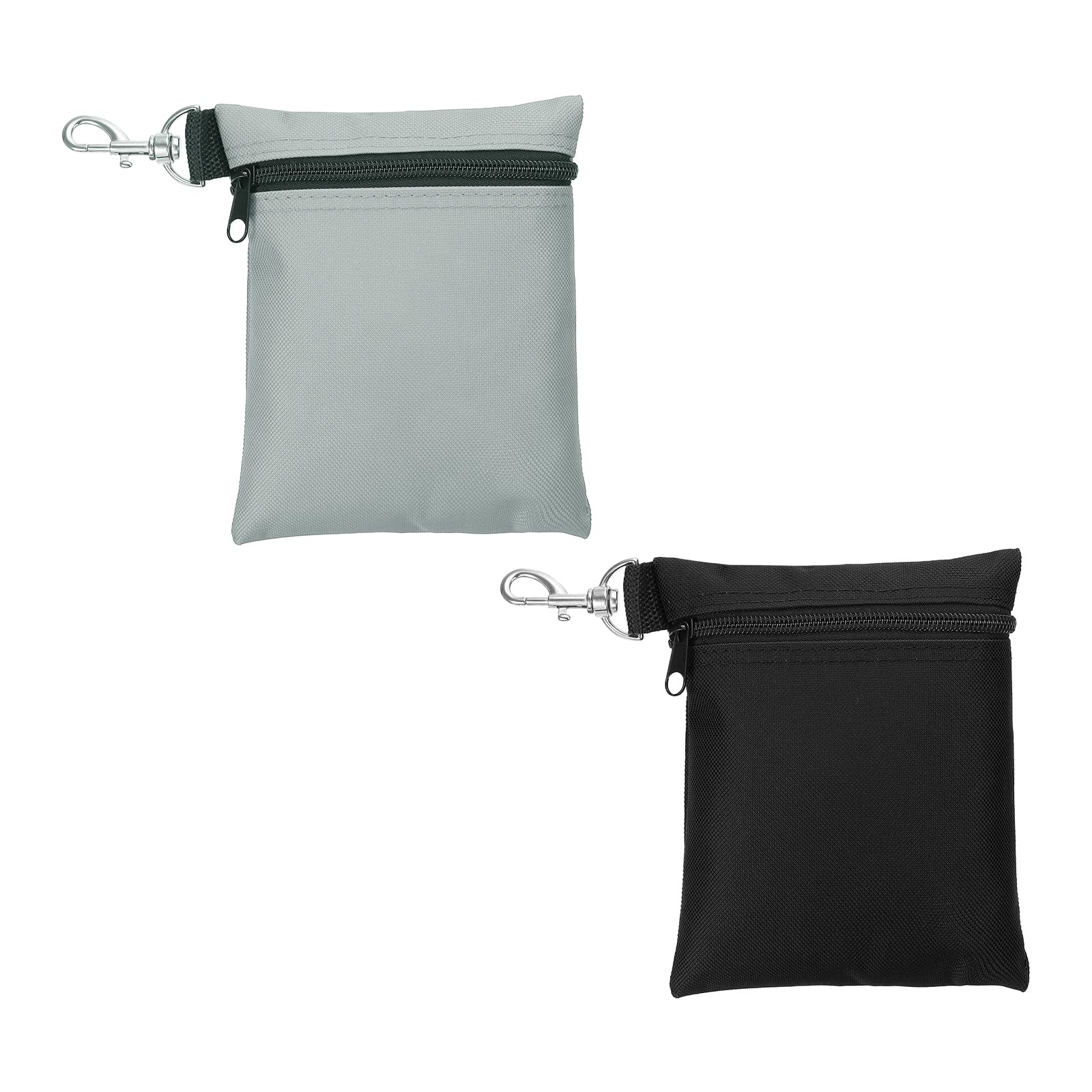 PATIKIL Golf Tee Pouch 6.7x5.5 Inch, 2 Pack Zipper Golf Ball Bag with Metal Lobster Claw Clip for Men Women Valuables Holder, Black, Grey