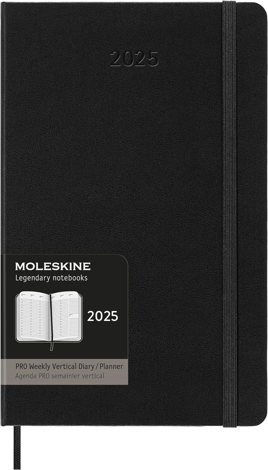 Moleskin Weekly Planner, Vertical Pro 12-Month Agenda 2025, HardCover and Elastic Closure, Black Color, Large Format 13x21 cm — image 1