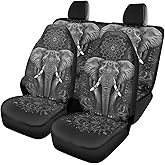 STUOARTE Boho Elephant Print 4 Pcs Car Seat Covers Full Set, Soft Stretchy Front and Split Bench Seat Protectors, Car Accessories Universal Fit for Auto Van Truck Sedan