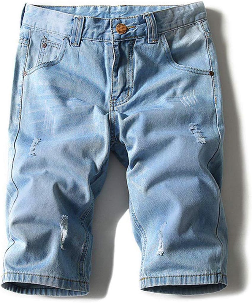 Men's Denim Shorts Jeans Pants 5 Pocket Casual Ripped Distressed Slim Fit for Men