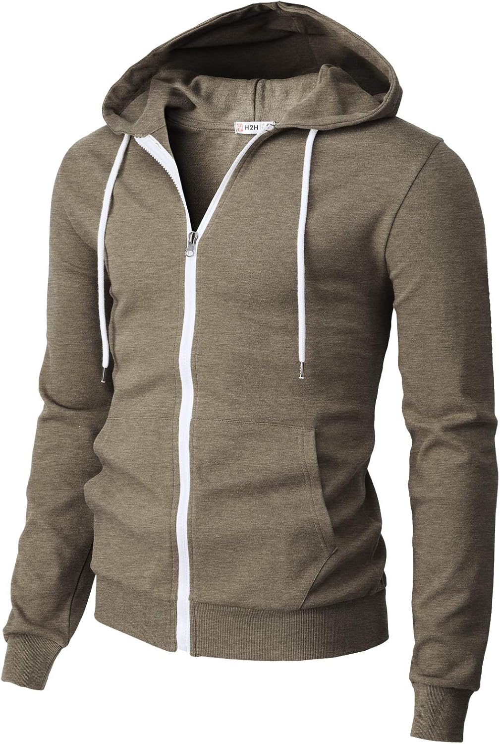 H2H Mens Casual Zip up Hoodie Jacket Double Cotton Lightweight Hooded at  Men’s Clothing store