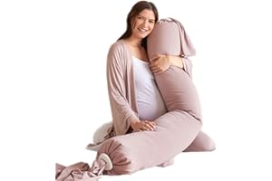 bbhugme Adjustable Pregnancy Pillow – Full Body Support for Side Sleeping - Adjustable Firmness and Shape - Supports Back, Legs, Belly, HIPS for Pregnant Women - Removable Cover - Dusty Pink