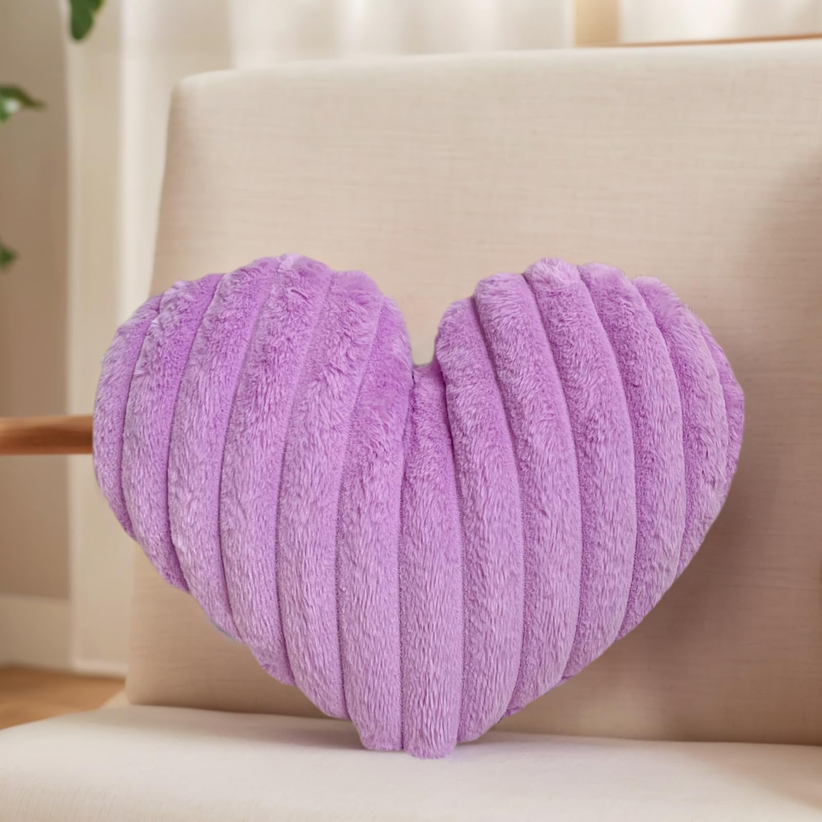 Photo 1 of 16 Inch Lavender Heart Pillow Valentine Soft Decorative Throw Pillows, Heart Shaped Fluffy Faux Fur Pillows Cushions for Couch Chair Bed Bedroom Room Home Decor Aesthetic (1, Lavender, Medium-16"x13")
