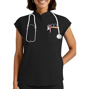 Eadflie Women Slim Fit Stand Collar Medical Scrub Top 4 Pockets | Slim Fit Stand Collar, 4 Multi-Functional Pockets, Soft Fab