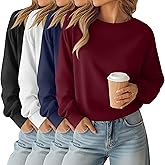 Oakgarden 4 Pack Womens Long Sleeve Cropped Sweatshirts Crew Neck Loose Fit Pullover Thermal Tops