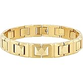 Men's Gold Tone Faceted Link Bracelet - Stainless Steel and Tungsten, Polished Finish, 8-3/4"