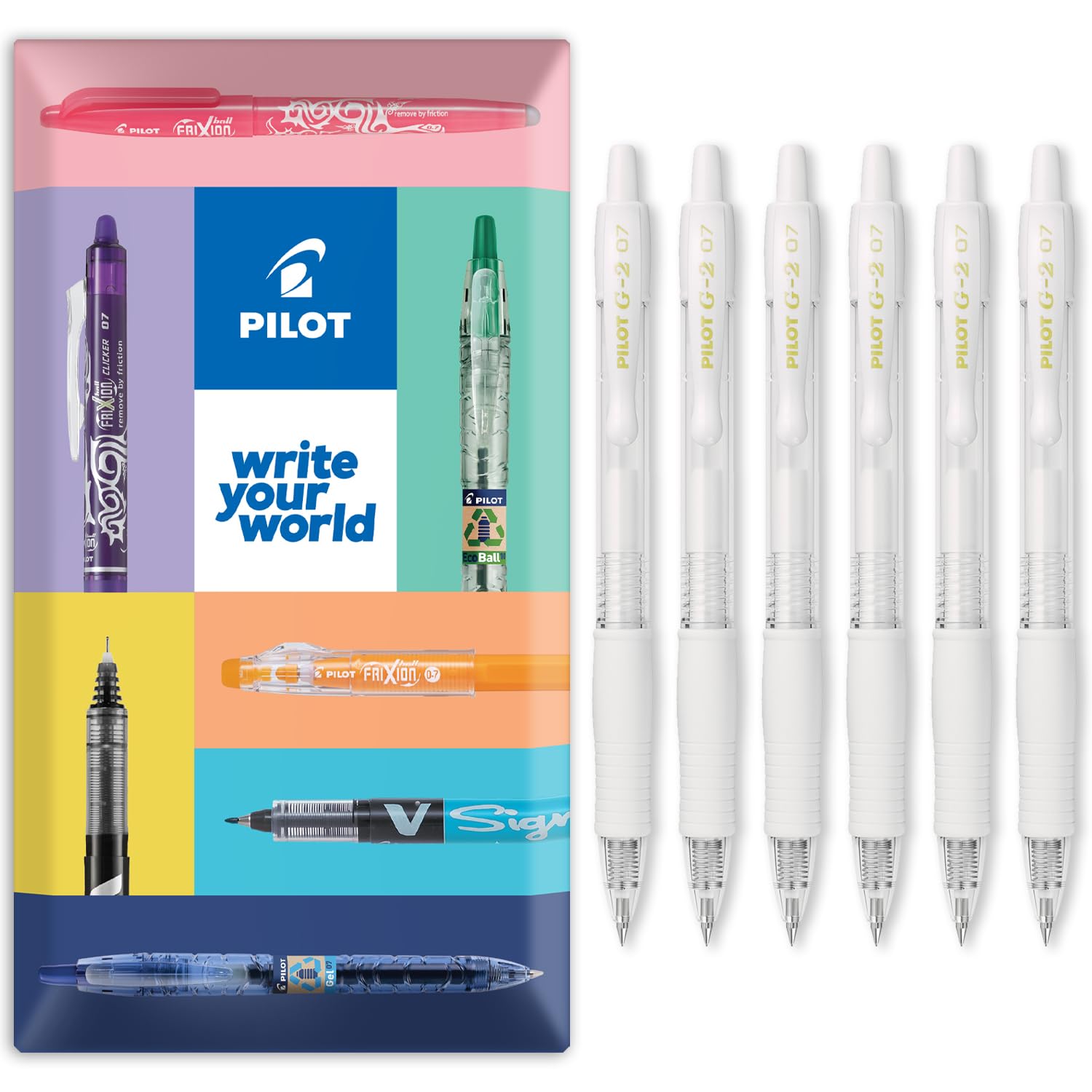 PILOT G-2 Retractable Gel Ink Rollerball Pens - 0.7mm Nib Tip - In Envelope Gift Packaging - Pack Set of 6 - Pastel White