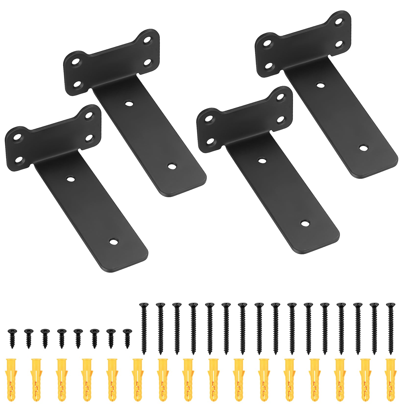 4 Pcs Heavy Duty Floating Shelf Brackets for Shelves L Shaped Support Brackets Wall Mounted, Metal Scaffold Board Shelf L Braces (Black, 5 inch cat Ear Style) — image 1