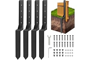 FANMOSS Fence Post Repair Kit, Thickened Heavy Duty Fence Post Anchor Stakes for Repair Tilted, Broken Wood Posts Support (Black, 4 Pack)