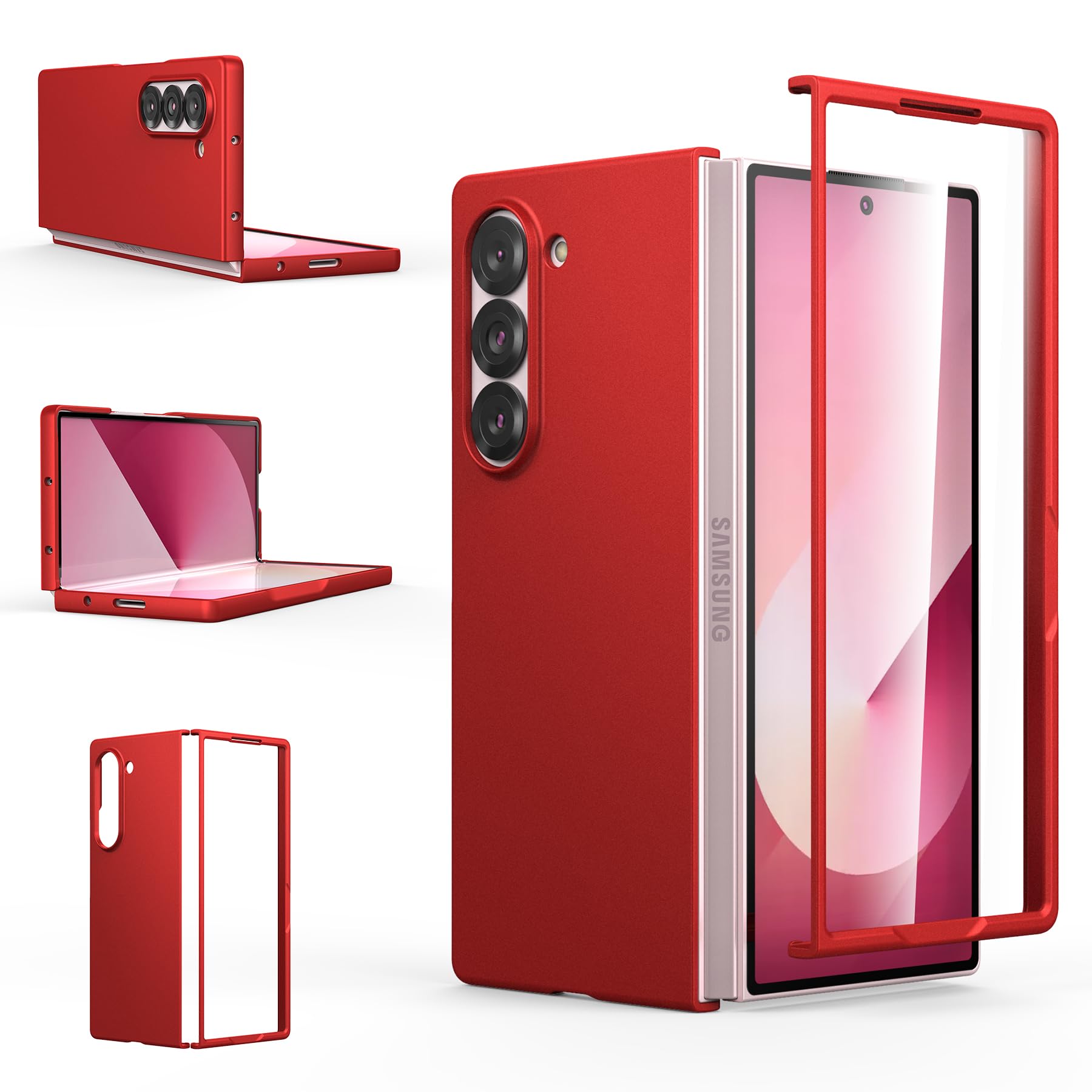 Foluu Slim Fit Case for Samsung Galaxy Z Fold 6, with Front Built-in Screen Protector, Ultra Thin Matte PC Protective Cover for Samsung Galaxy Z Fold6 5G 2024 (Red)