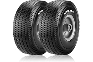 Cenipar 10" 4.10/3.50-4" Flat Free Tire and Wheel 10" Polyurethane Solid Tire with 5/8" Bearings 2.2" Offset Hub -10” Solid Tires for Wagon Wheelbarrow Garden Cart Hand Truck Generator