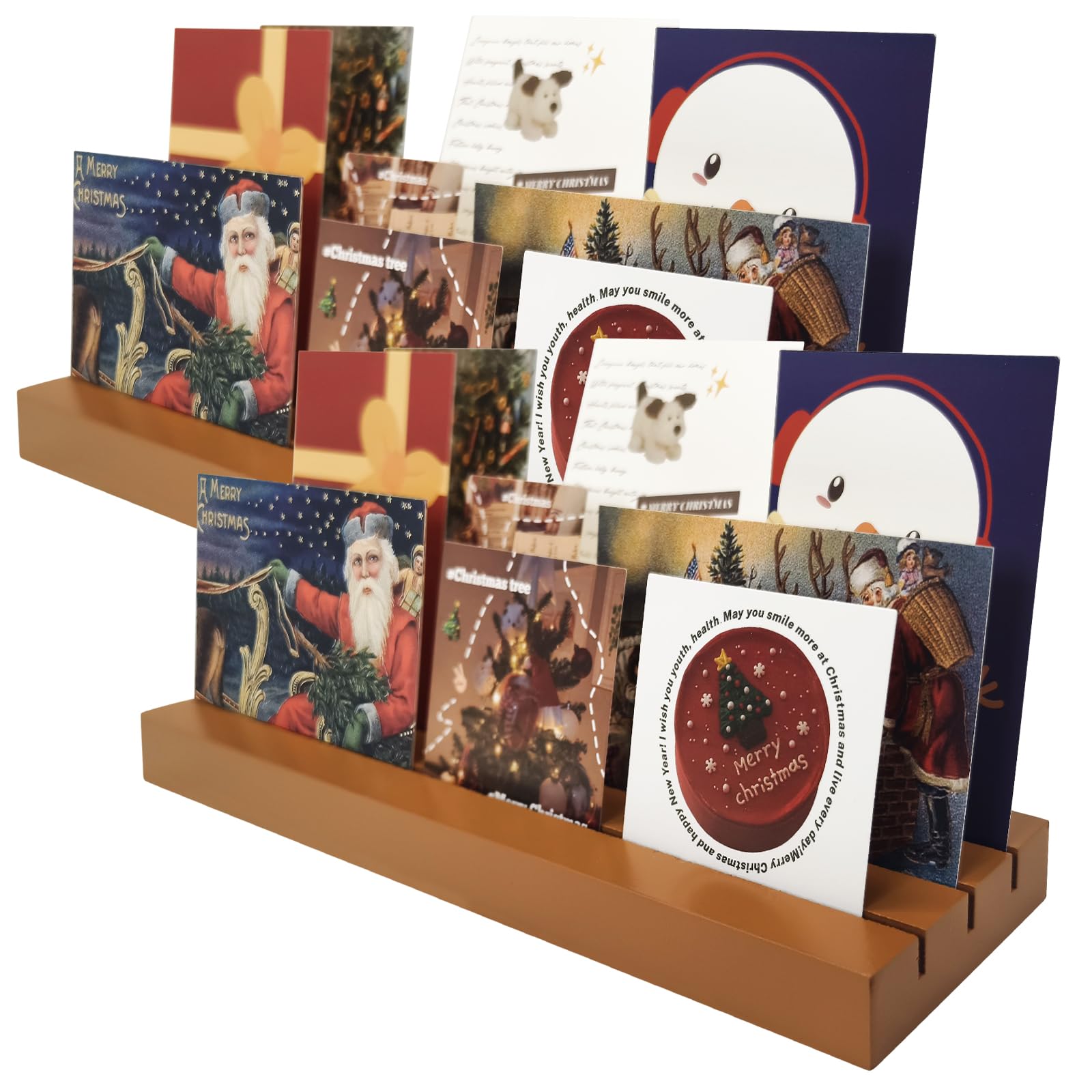 Photo 1 of *ONLY ONE*   mzfoo 1 Pcs Christmas Card Holder Display 14 Inch Holiday Card Organizer Wooden Greeting Card Stand Xmas Holiday Display Rack for Photos, Table, Shelf, Desk, Mantel (Dark Brown)