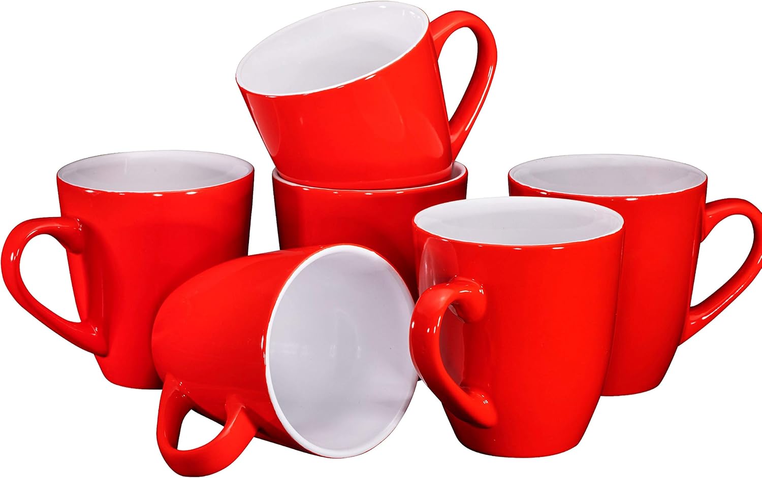 Coffee Mug Set Set of 6 Large-sized 16 Ounce Ceramic Coffee Mugs Restaurant Coffee Mugs, Red