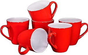Coffee Mug Set Set of 6 Large-sized 16 Ounce Ceramic Coffee Mugs Restaurant Coffee Mugs, Red