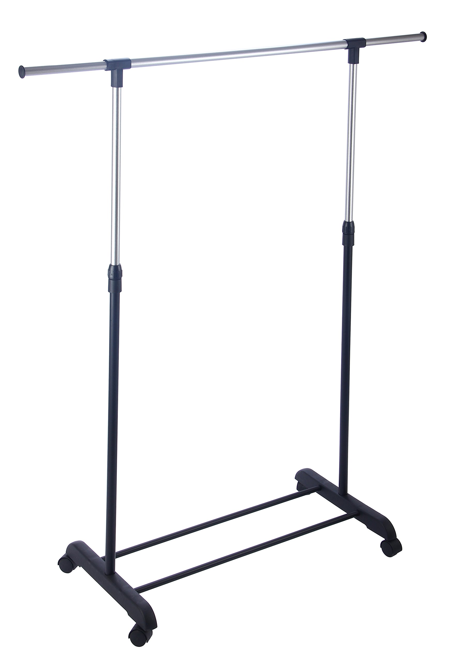 King Home Stender Single Extendable Clothes Hanger with Wheels 82.5/125X42X100/170H, Black, Plastic