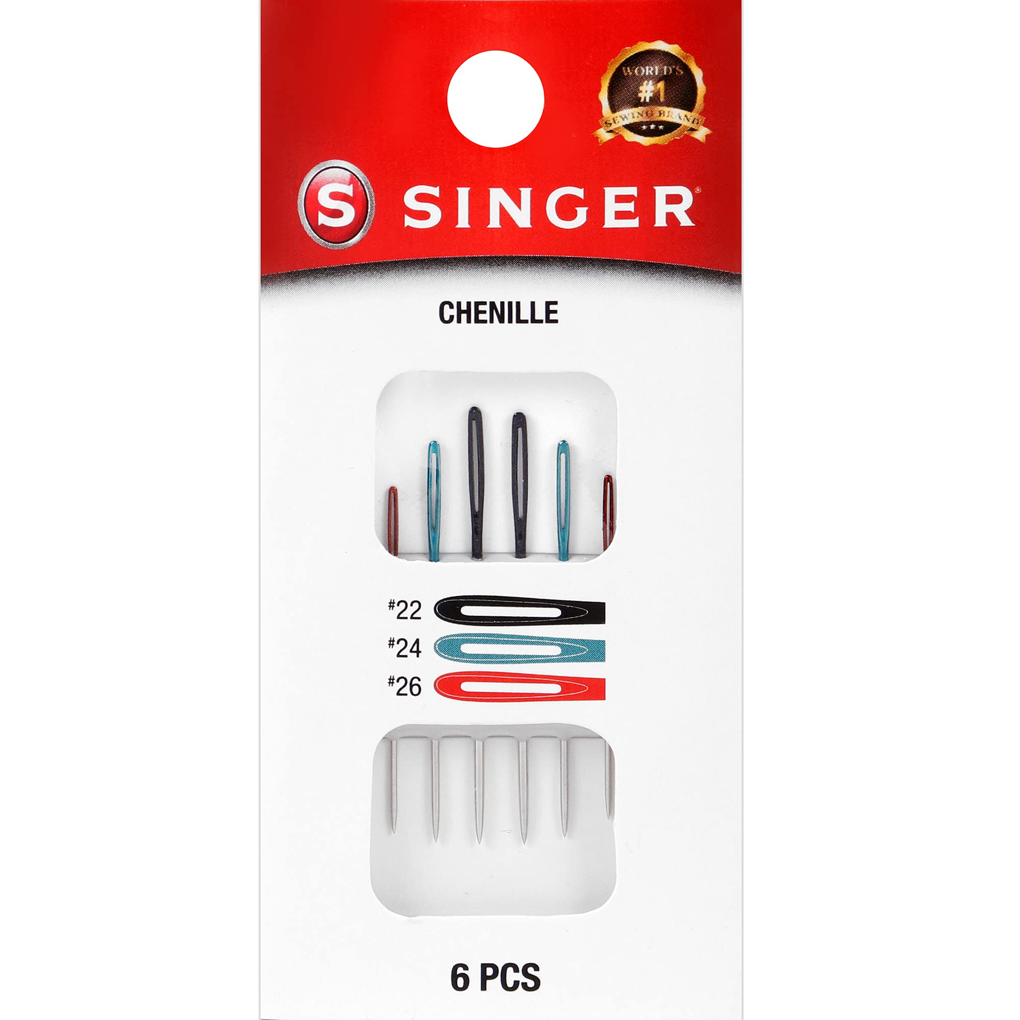 SINGER Hand, Set of 6 Sewing, Sizes 22, 24, & 26 Chenille Needles