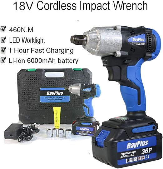18V Impact Wrench Kit Electric Impact Gun 1/2’’ Square Drive w/6.0Ah Li