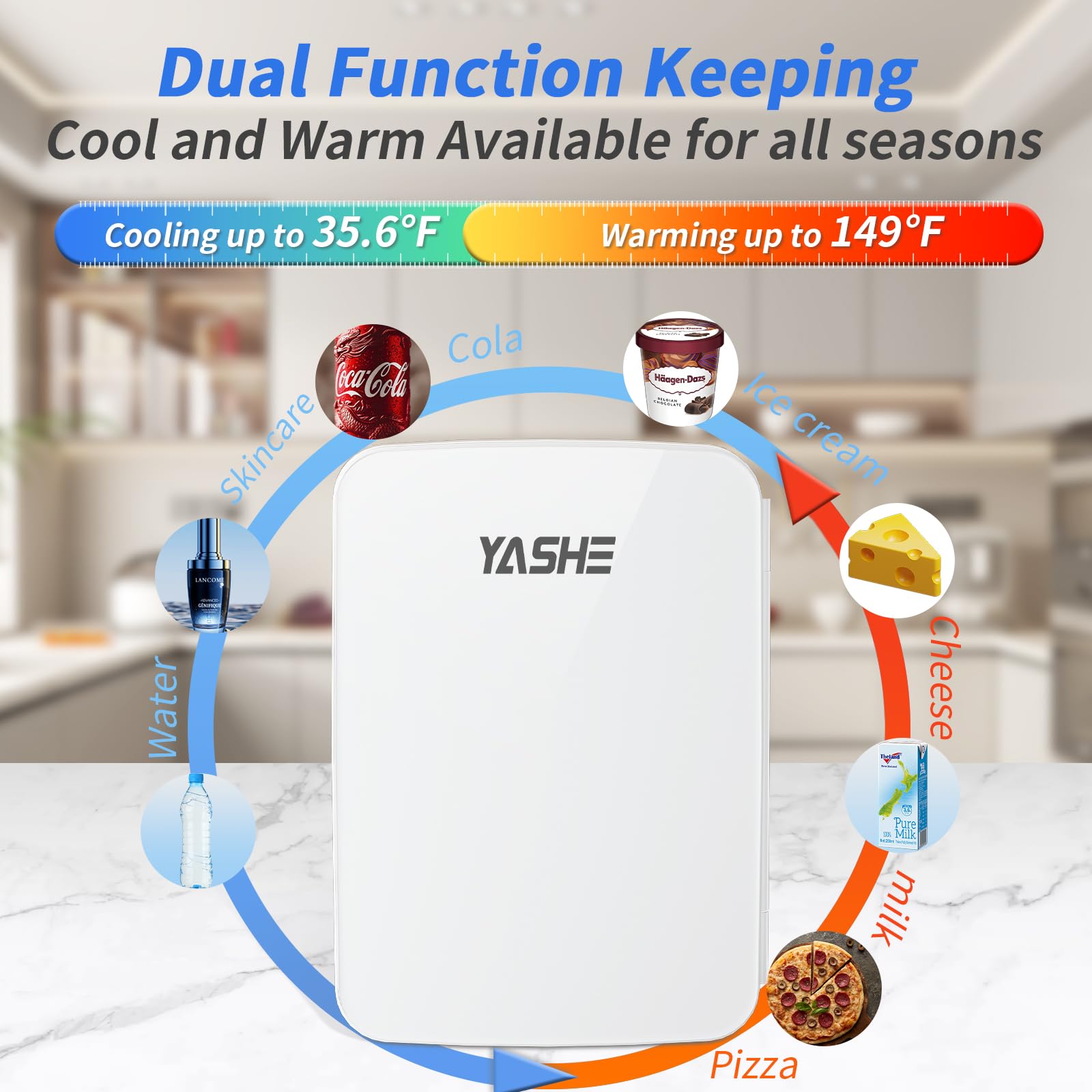 YASHE Mini Fridge, 10 Liter/12 Cans Skincare Fridge for Bedroom, 110V AC/ 12V DC Thermoelectric Cooler and Warmer Small Refrigerators for Drink, Office, Car, White - Image 3