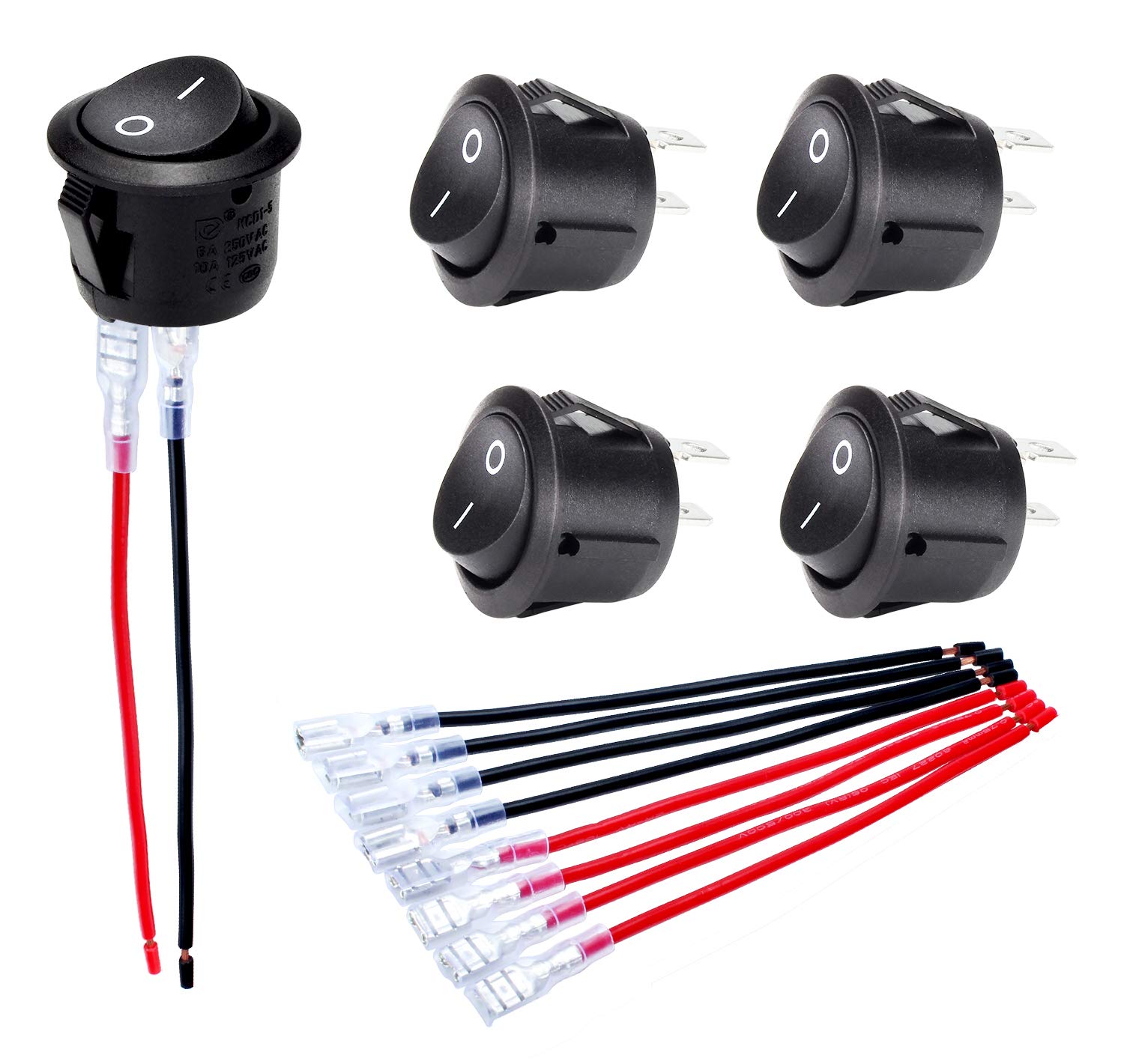 Photo 1 of DaierTek ON Off Round Rocker Switches SPST 20mm Mini 12 Volt DC Mini Circle Toggle Switch 12V for Car Automotive RV 2 Pin Switch 120V Wired KCD1-5Pack