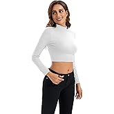Womens Long Sleeve Crop Tops Lightweight Mock Neck Base Layer Shirts