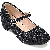 Girls Dress Shoes Mary Jane Shoes for Girls Sparkle Low Heel Hook and Loop Flats for School Wedding Party