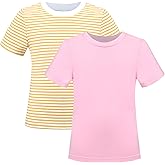 Sunny Fashion 2 Pack Girls T-Shirt Top Tee Solid Striped Basic Cozy Cotton Essential