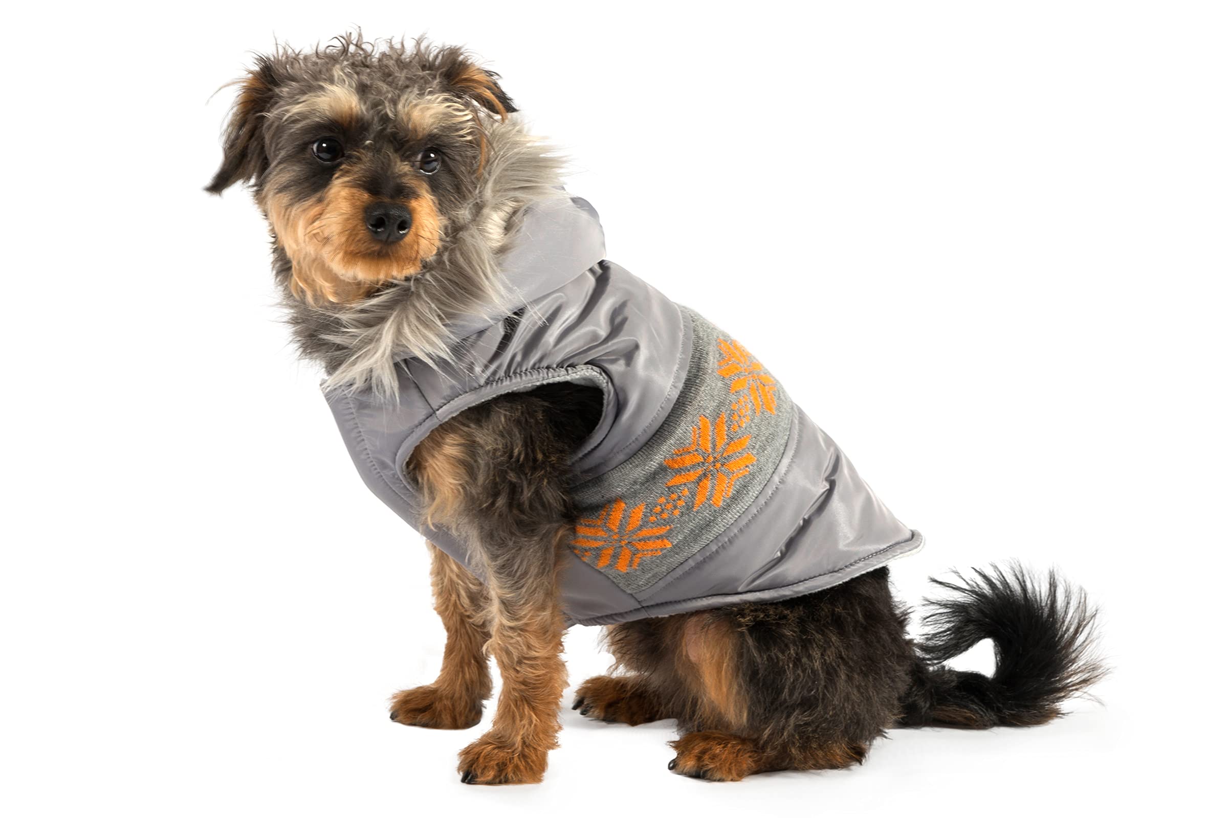 Ancol Nordic Dog Coat Grey Cold Weather Protection Weather Resistant Fleece Lining Fur Trimmed Hood Nordic Pattern Pet Puppy Apparel - XL - Length 60cm / Girth 72-88cm