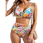 Holipick Women High Waisted Bikini Set Two Piece Swimsuits Push up Wrap Swim Suits Top Tummy Control Bathing Suit