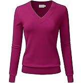 LALABEE Women's V-Neck Long Sleeve Soft Stretch Pullover Knit Top Sweater (S~XXL)
